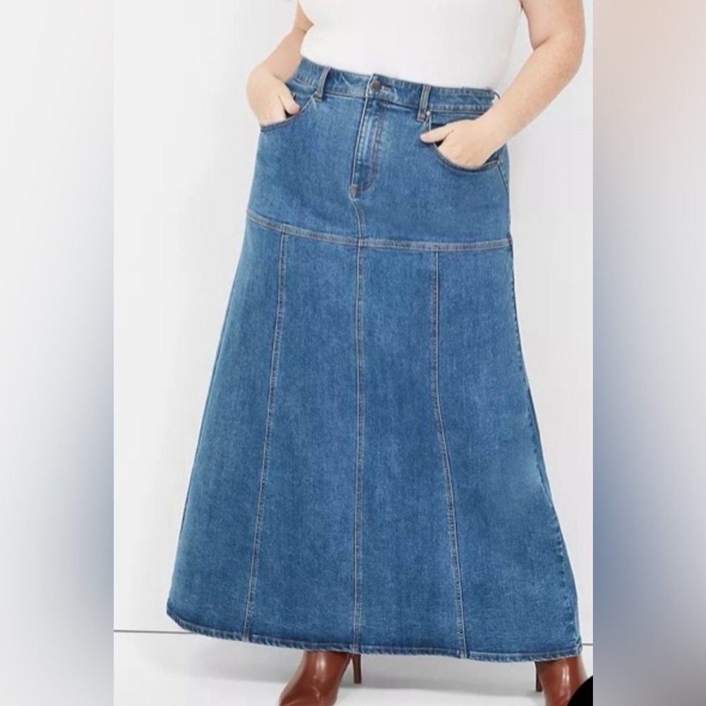 LANE BRYANT Boho/Office High-Rise Signature Fit Medium Wash Denim Maxi Shirt 18